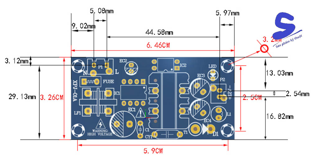 Module nguồn không vỏ 220v – 5V 2A